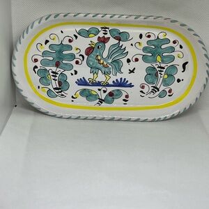 Deruta Lavorato E Dipinto A Mano Small Rooster Oval Dish Hand Painted Italy